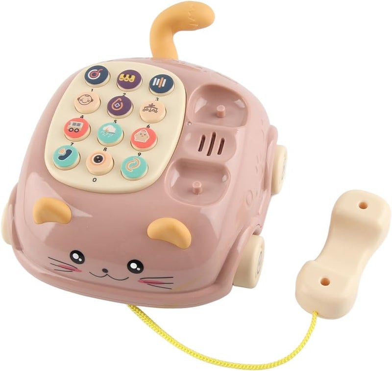 هاتف ألعاب للأطفال باللون الأحمر مع صوت موسيقي وإضاءة ووجه قط للتعلم التفاعلي بين الوالدين والطفل - Image 2